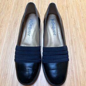 Yves Saint Laurent Black Flats with Pleated Detail